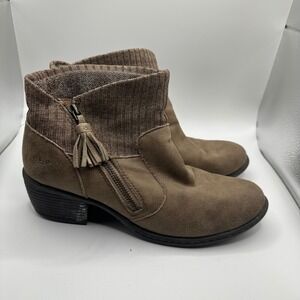 Boc Women's Brown Suede Knit Ankle Boots Side Zip Tassel Block Heel Size 8